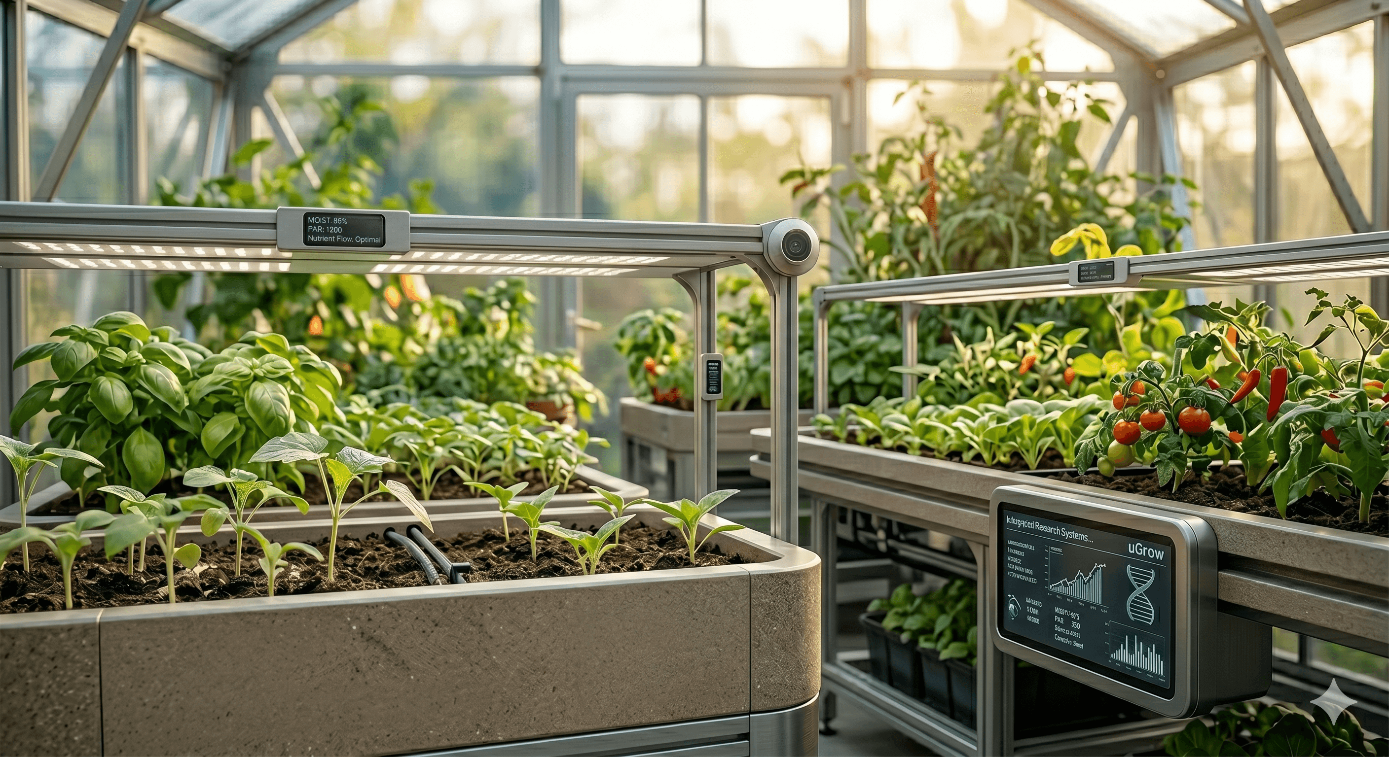 Smart greenhouse concept with plants, sensors and growing technology
